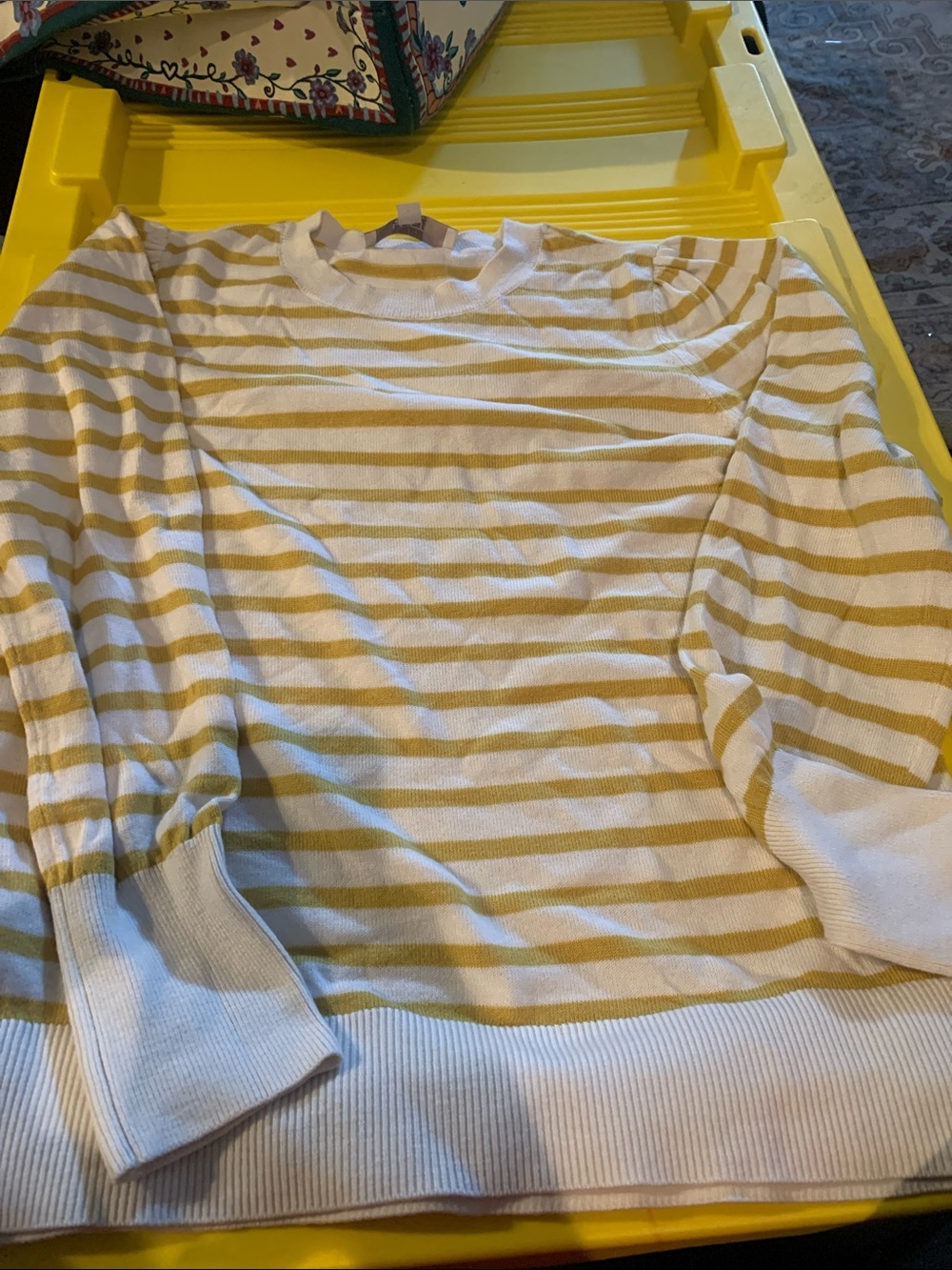 Striped Crewneck Sweater in White and Light Yellow